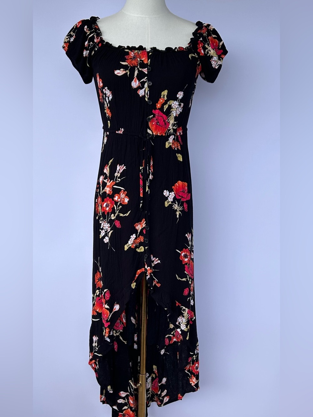 Band of Gypsies Women’s High Low Maxi Dress Short Pouf Sleeve Size Medium